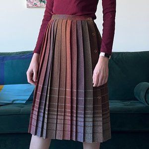 Vintage Multicolored 1960s Pleated Wool Midi Skirt - 28" Waist